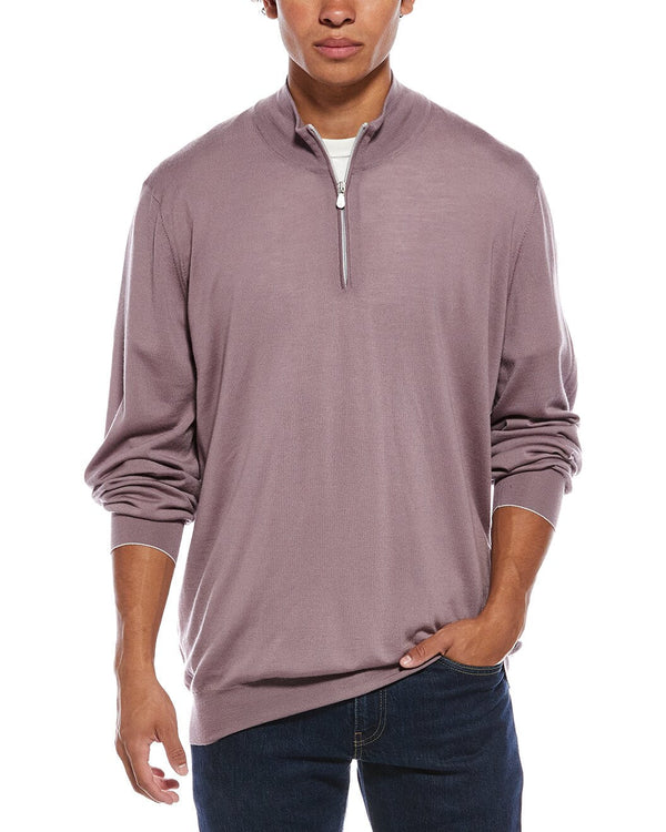 Brunello Cucinelli Mens Mauve Wool Half Zip Sweater