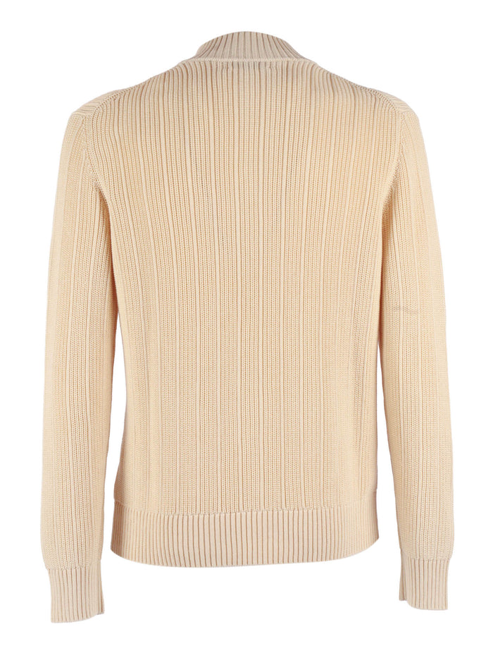 FULL ZIP CARDIGAN Beige Cotton