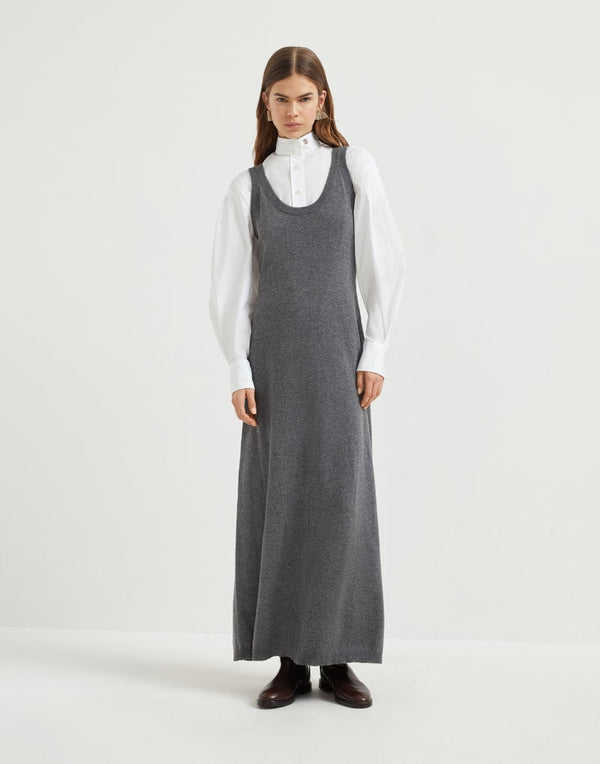 Brunello Cucinelli Womens Charcoal Scoop Neck Maxi Dress