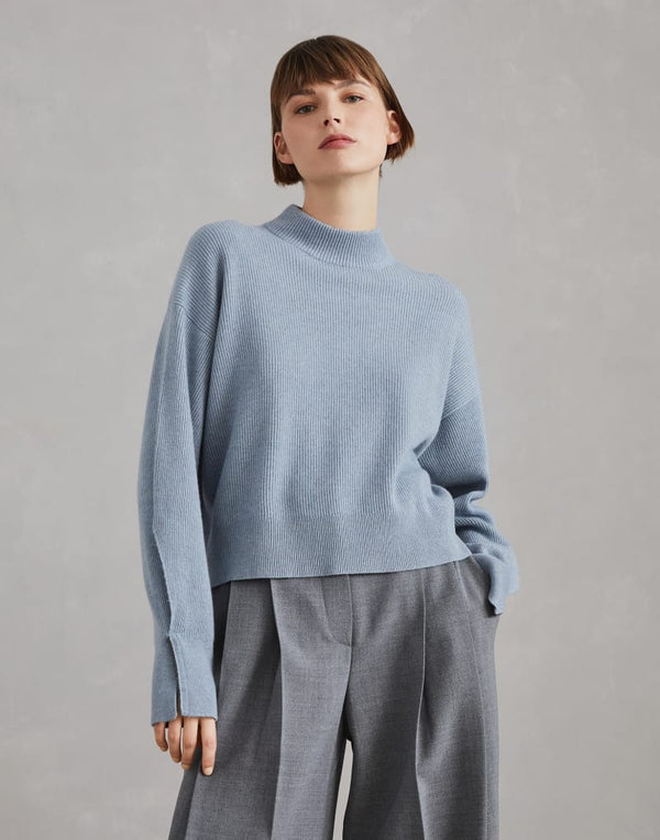 Brunello Cucinelli Womens Arctic Wool Ribbed Mock Neck Sweater One Color Clothing