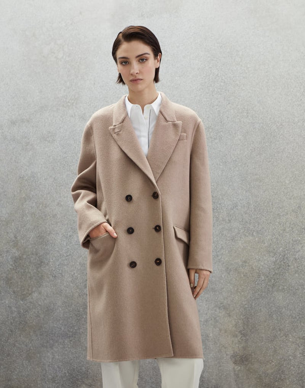 Brunello Cucinelli Womens Walnuts Double Breasted Wool Coat Brown Clothing