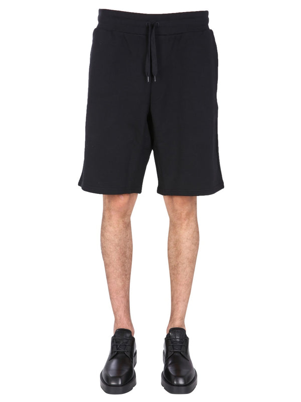Bermuda Shorts With Logo Embroidery Black Cotton