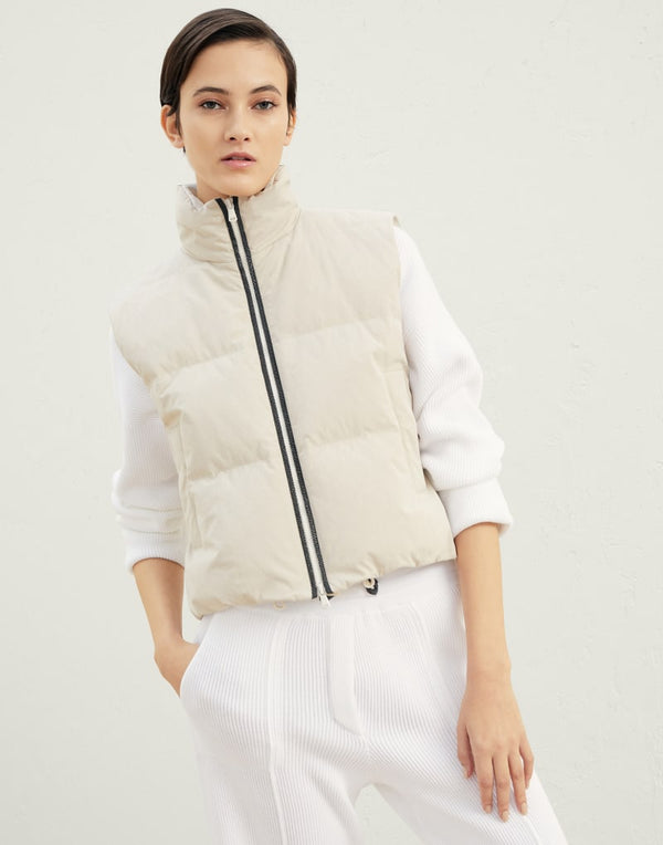Brunello Cucinelli Womens Soft Stone Quilted Sleeveless Jacket Clothing
