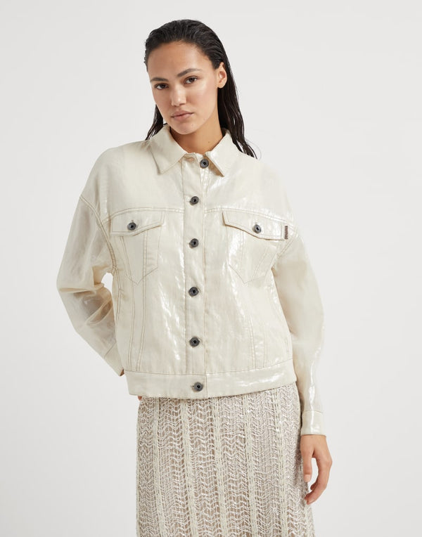 Brunello Cucinelli Womens Off White Glossy Button Front Jacket