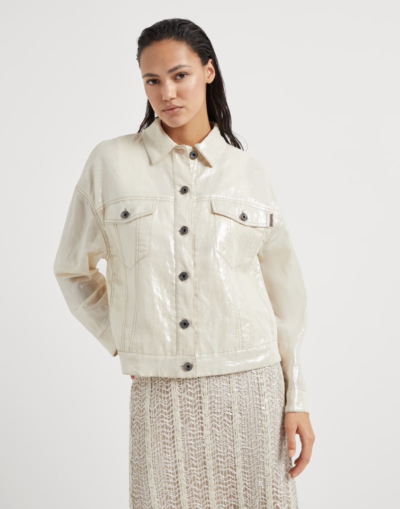 Brunello Cucinelli Womens Off White Glossy Button Front Jacket