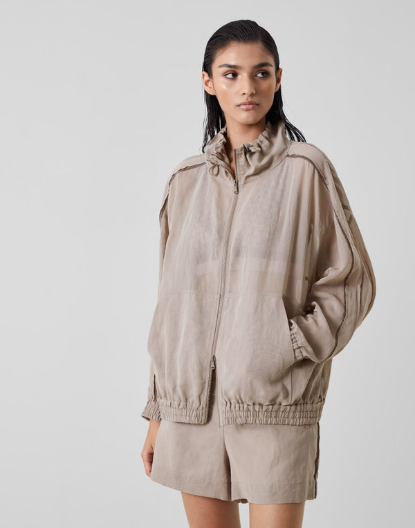 Brunello Cucinelli Womens Coffee Cream Cotton Zip Front Jacket Clothing