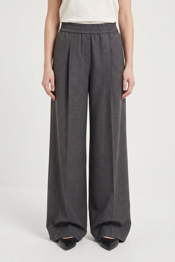 Brunello Cucinelli Womens Dark Grey Wide Leg Trousers Gray