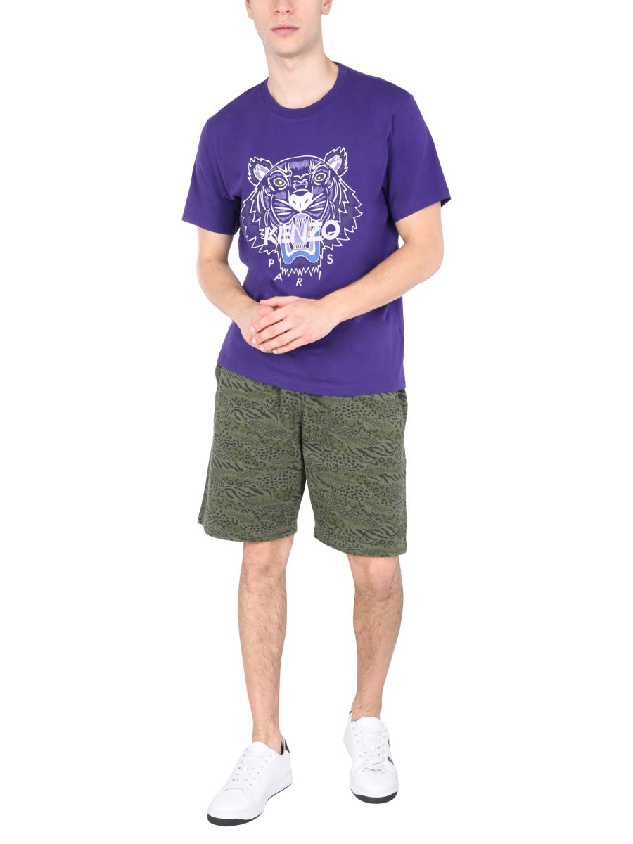Animal Print Bermuda Shorts Brown Cotton