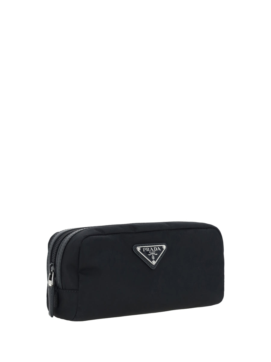 Re-Nylon Beauty Case With Leather Details Nero Recycled Polyamide Wash Bags