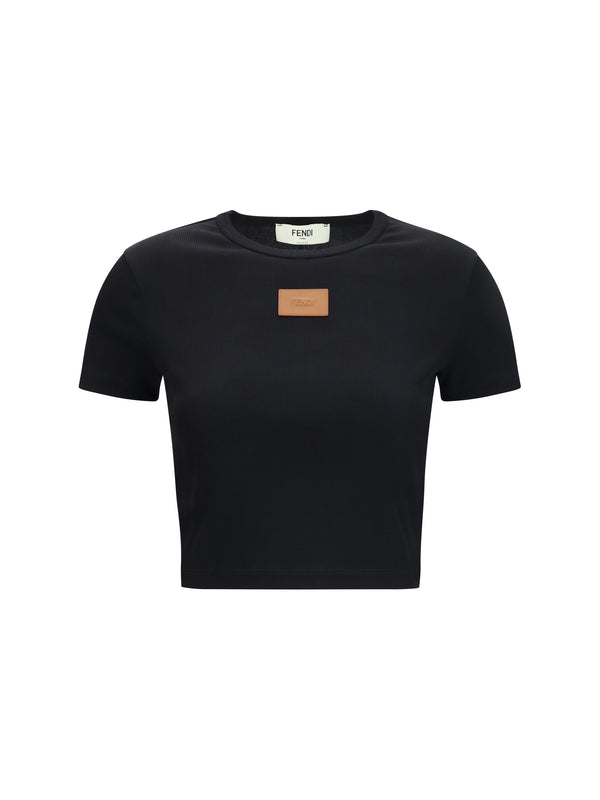 Cropped Ribbed Cotton T-Shirt Black Cotton; Elastane T-shirts