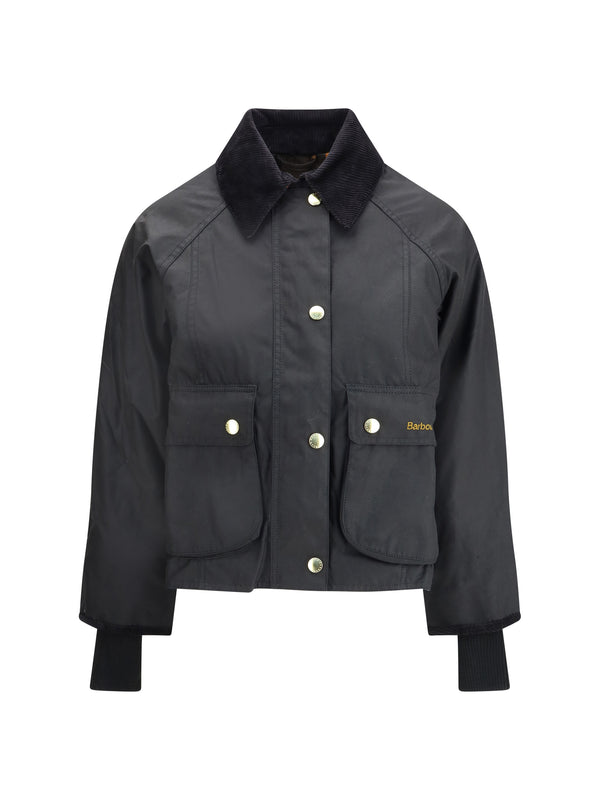 Cropped Waxed Jacket With Gold Snaps Black/classic Cotton Puffer