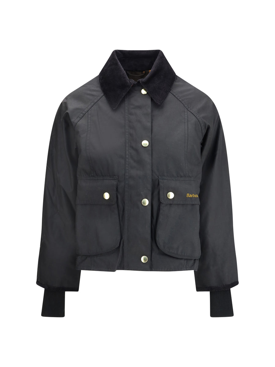 Cropped Waxed Jacket With Gold Snaps Black/classic Cotton Puffer