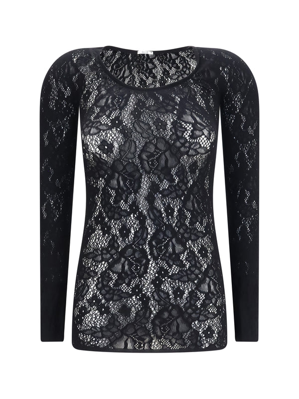 Infinite Rose Net Long-Sleeve Top Black Polyamide; Elastane T-shirts
