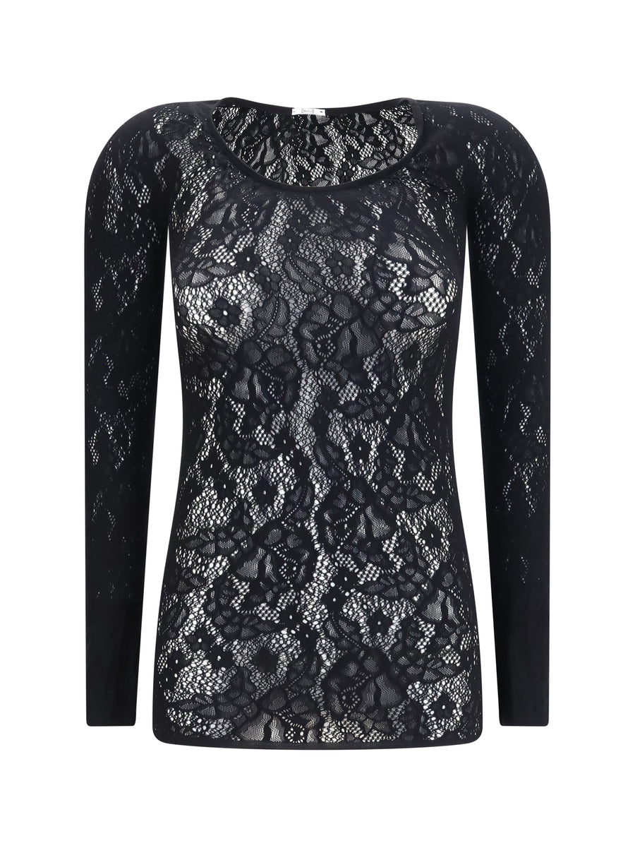 Infinite Rose Net Long-Sleeve Top Black Polyamide; Elastane T-shirts