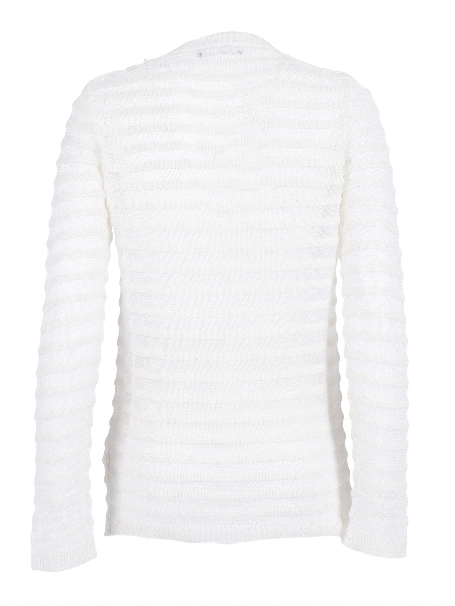 SEQUIN COTTON LINEN BOATNECK SWEATER,ORGANZA EFFECT STRIPE White Polyester Crewneck