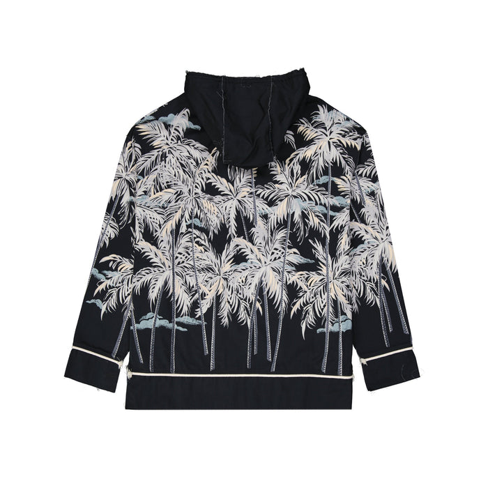 Hooded Printed Shirt Black Cotton