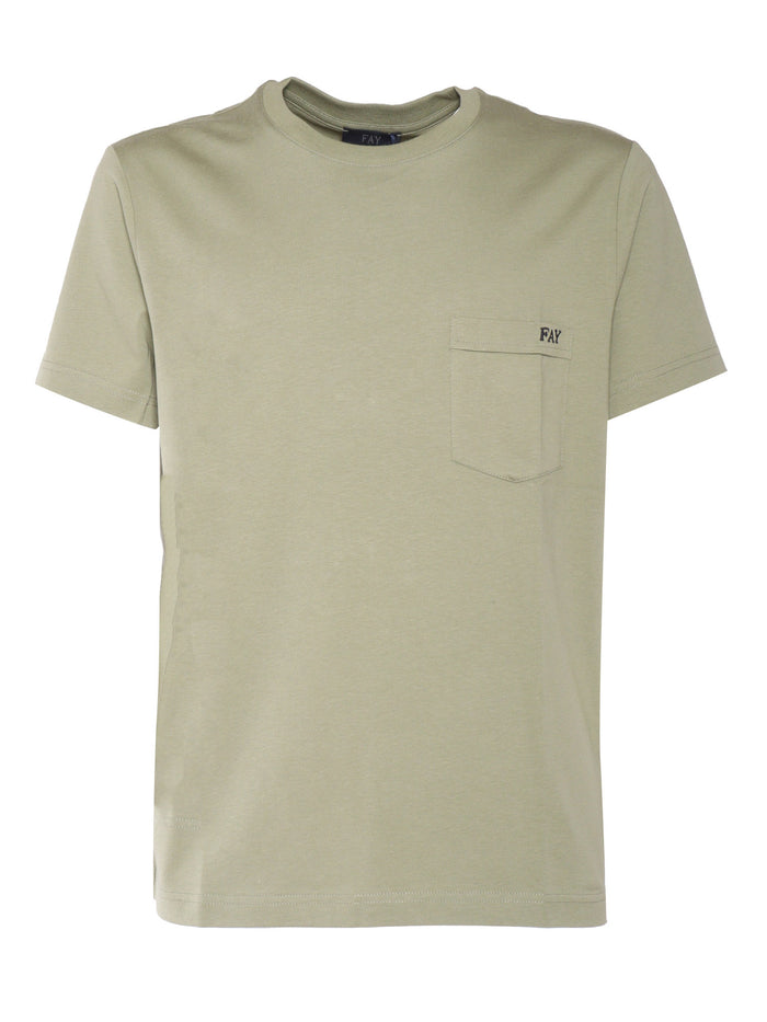 Fay Jersey Pocket T-Shirt Green Cotton Short Sleeves