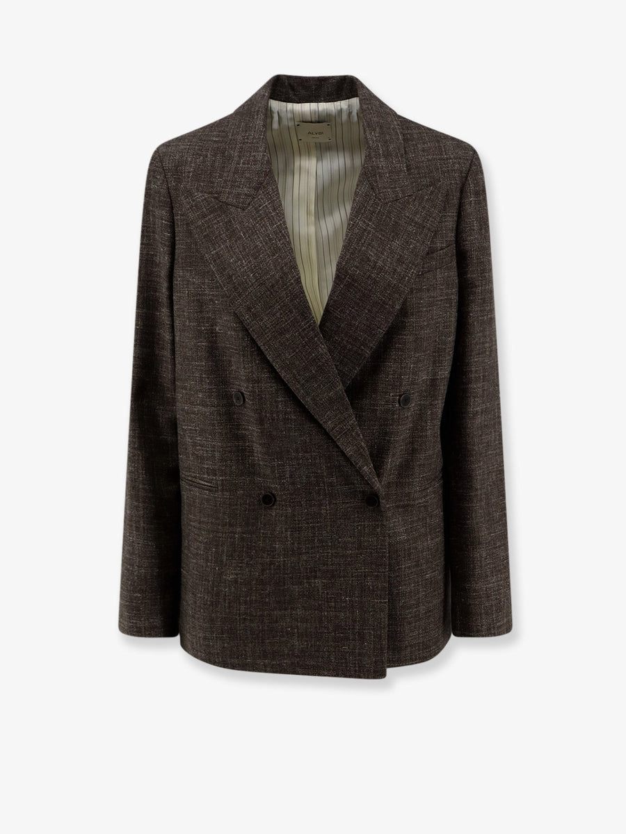 Blazer Double-Breasted Wool-Linen Brown Blazers