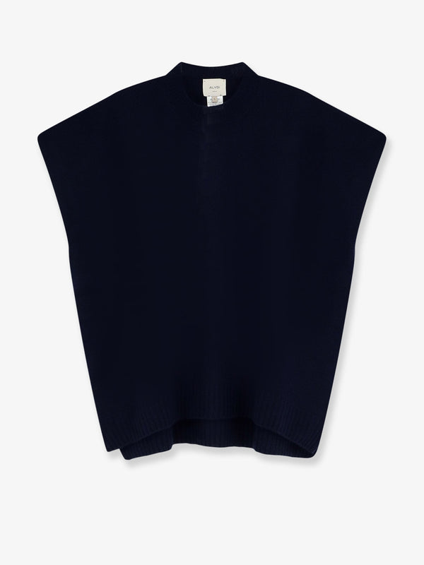 Sleeveless Merino-Cashmere Sweater Blue Merino Wool