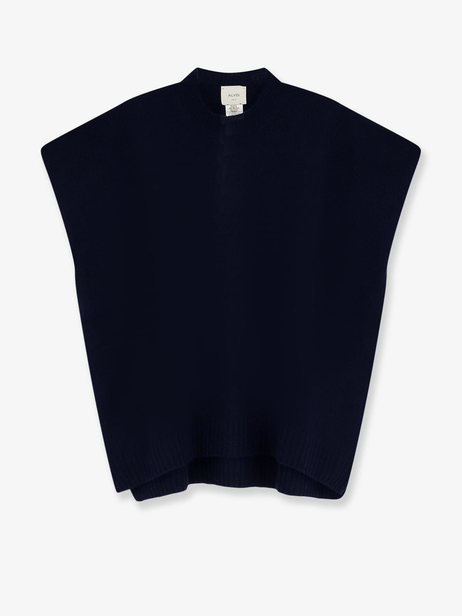 Sleeveless Merino-Cashmere Sweater Blue Merino Wool