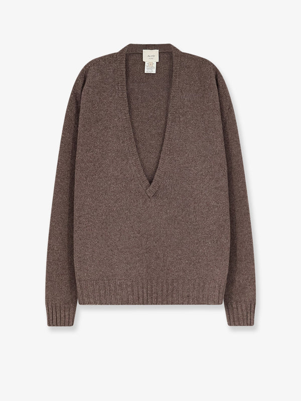 Sweater V-Neck Wool-Cashmere Brown Merino Wool