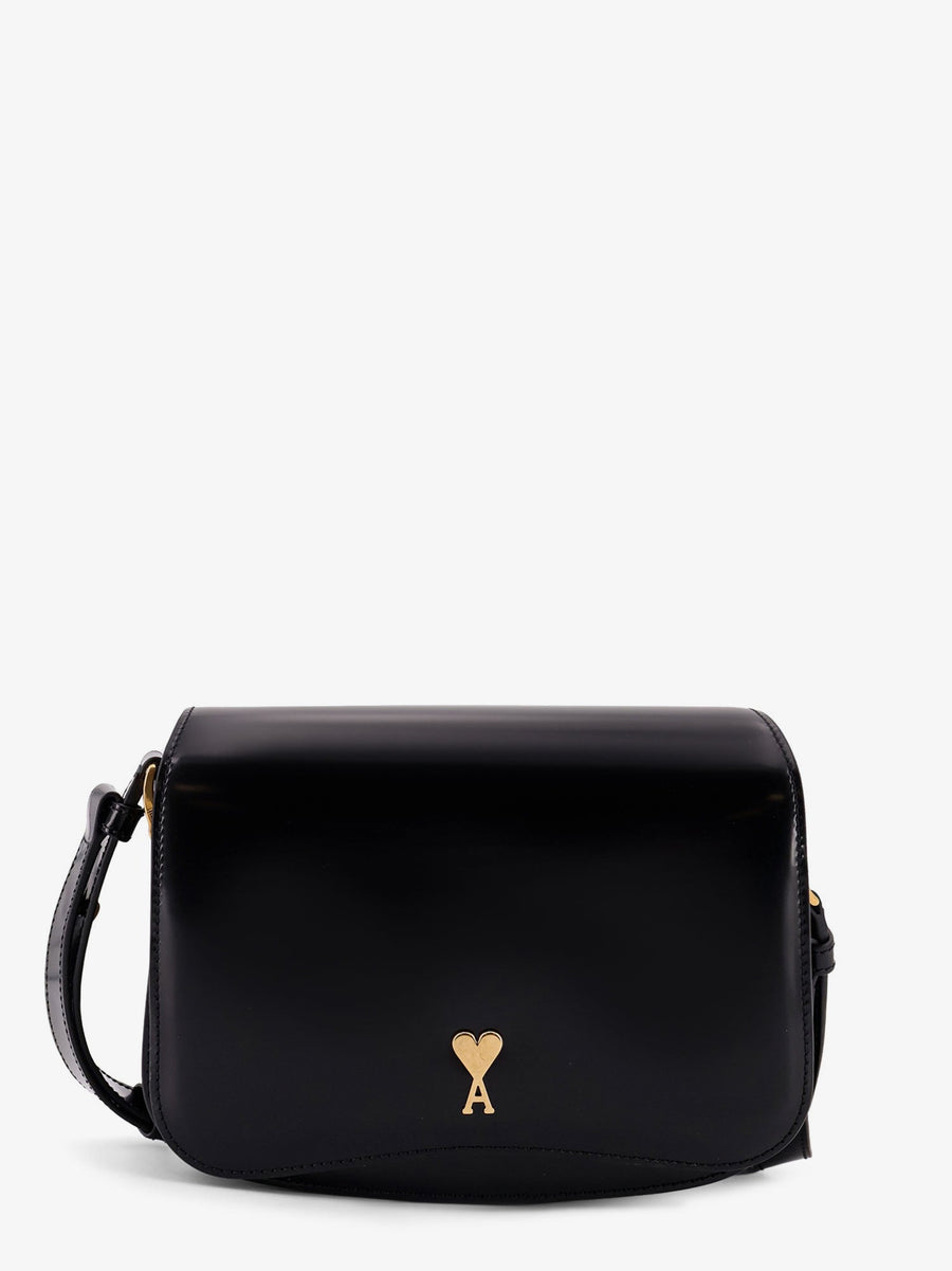 Leather Shoulder Bag With Metal Logo Black Handbags