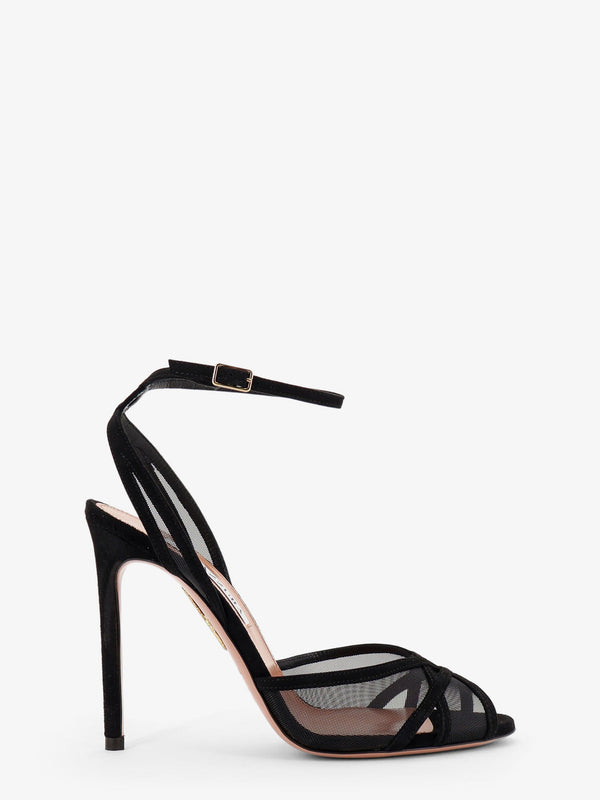 Sandals Sheer Mesh Suede Black Leather