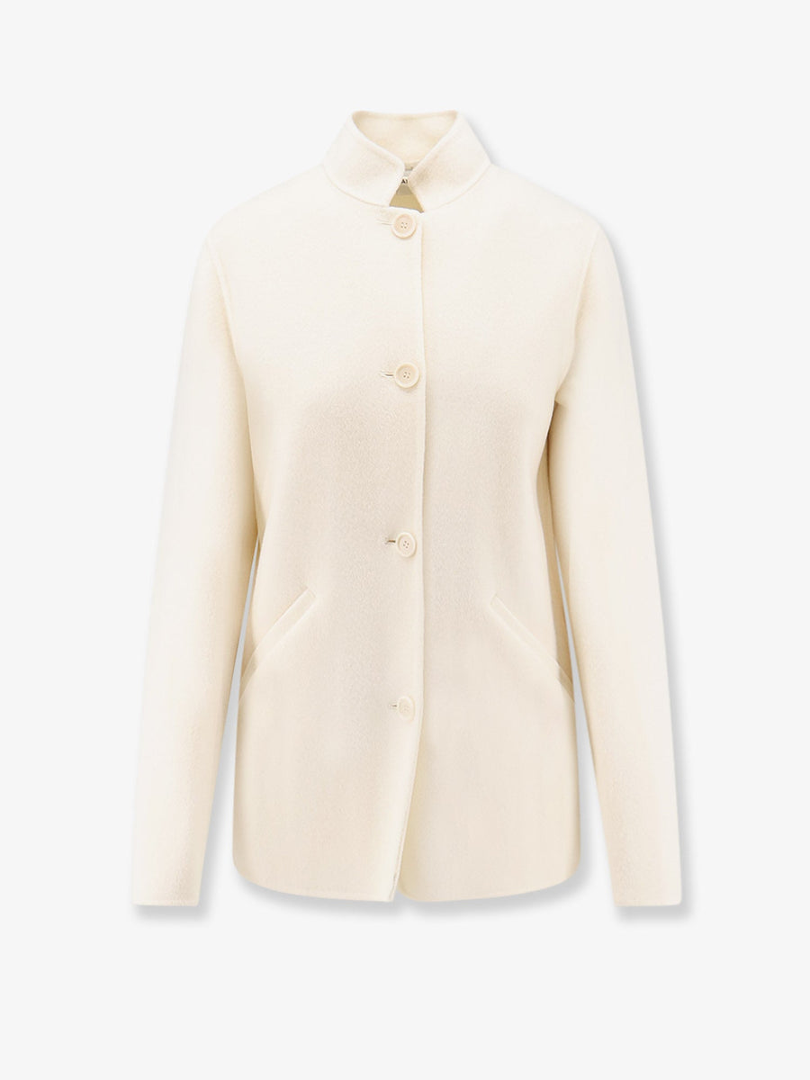Wool Coat With Mandarin Collar White