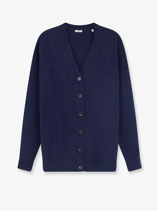 Cardigan V-Neck Blue Wool-Cashmere