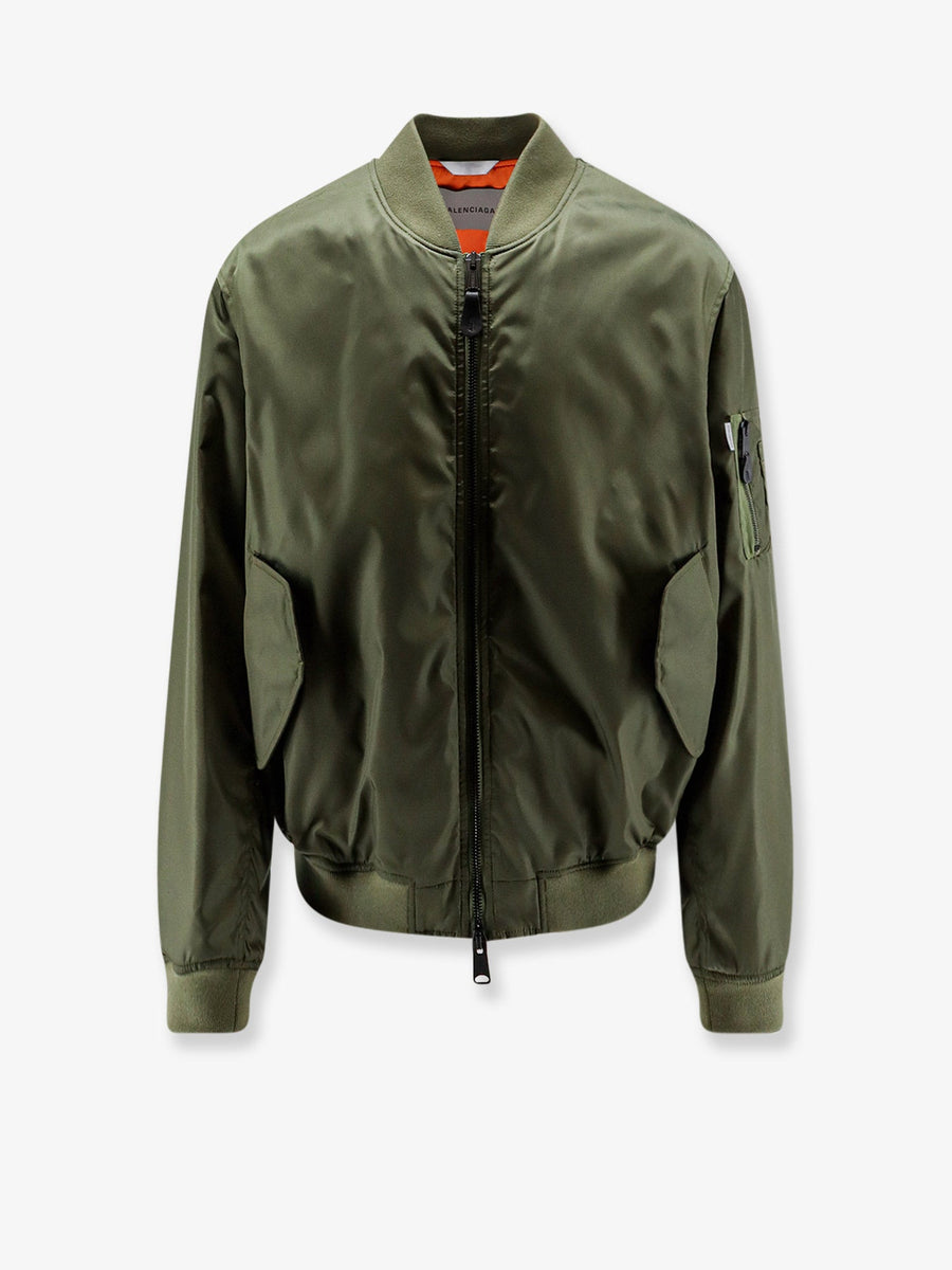 Nylon Bomber Jacket Green With Orange Lining Polyamide