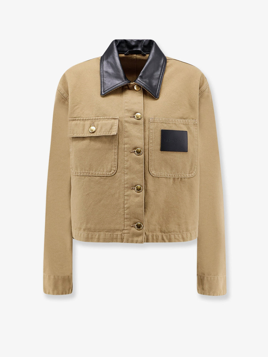 Cropped Workwear Jacket Beige Canvas Cotton