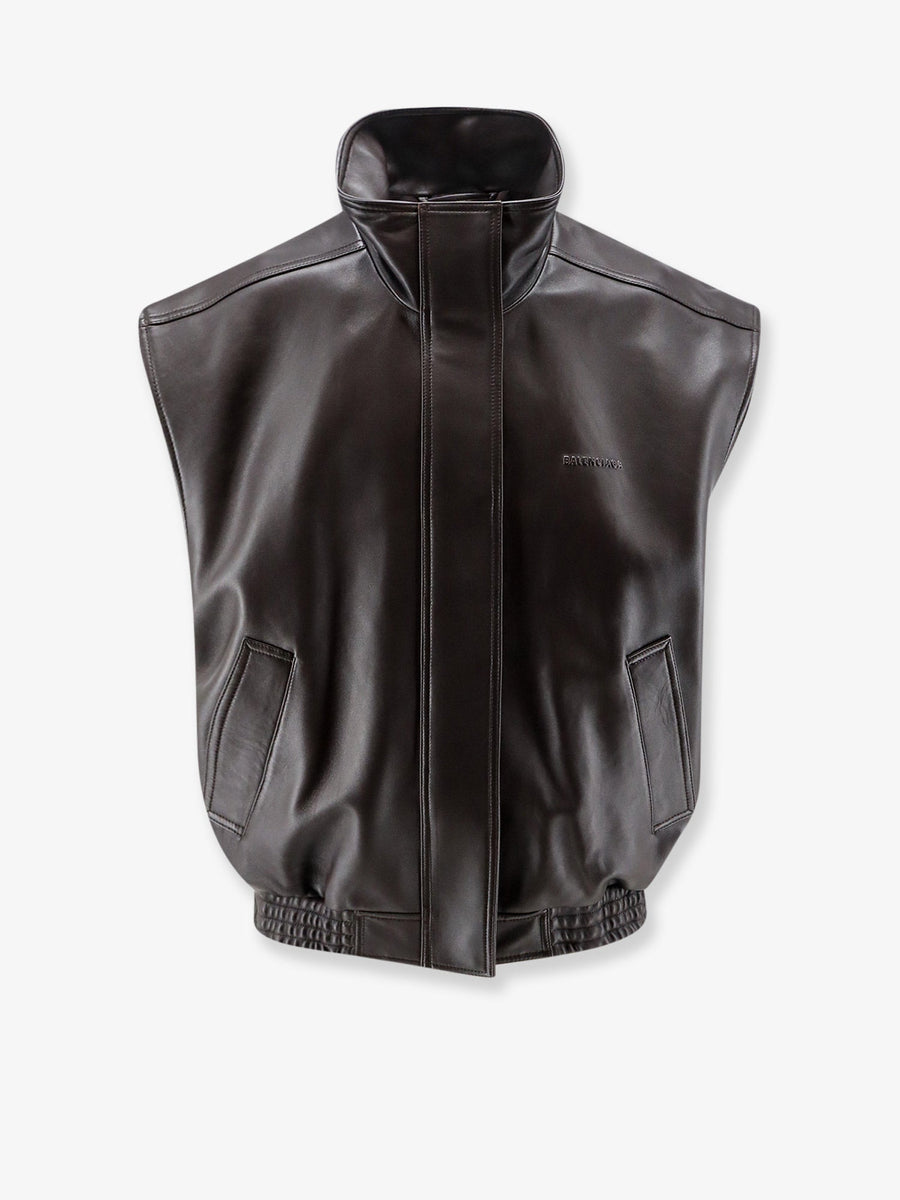 Sleeveless Leather Jacket Brown