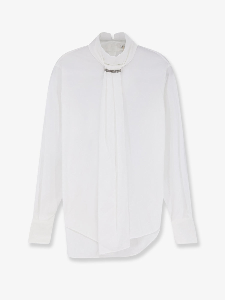 Shirt With Monile Detail, Cotton Blend White