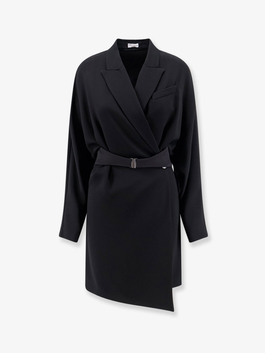Chemisier Dress With Satin Tuxedo Band Black Acetate