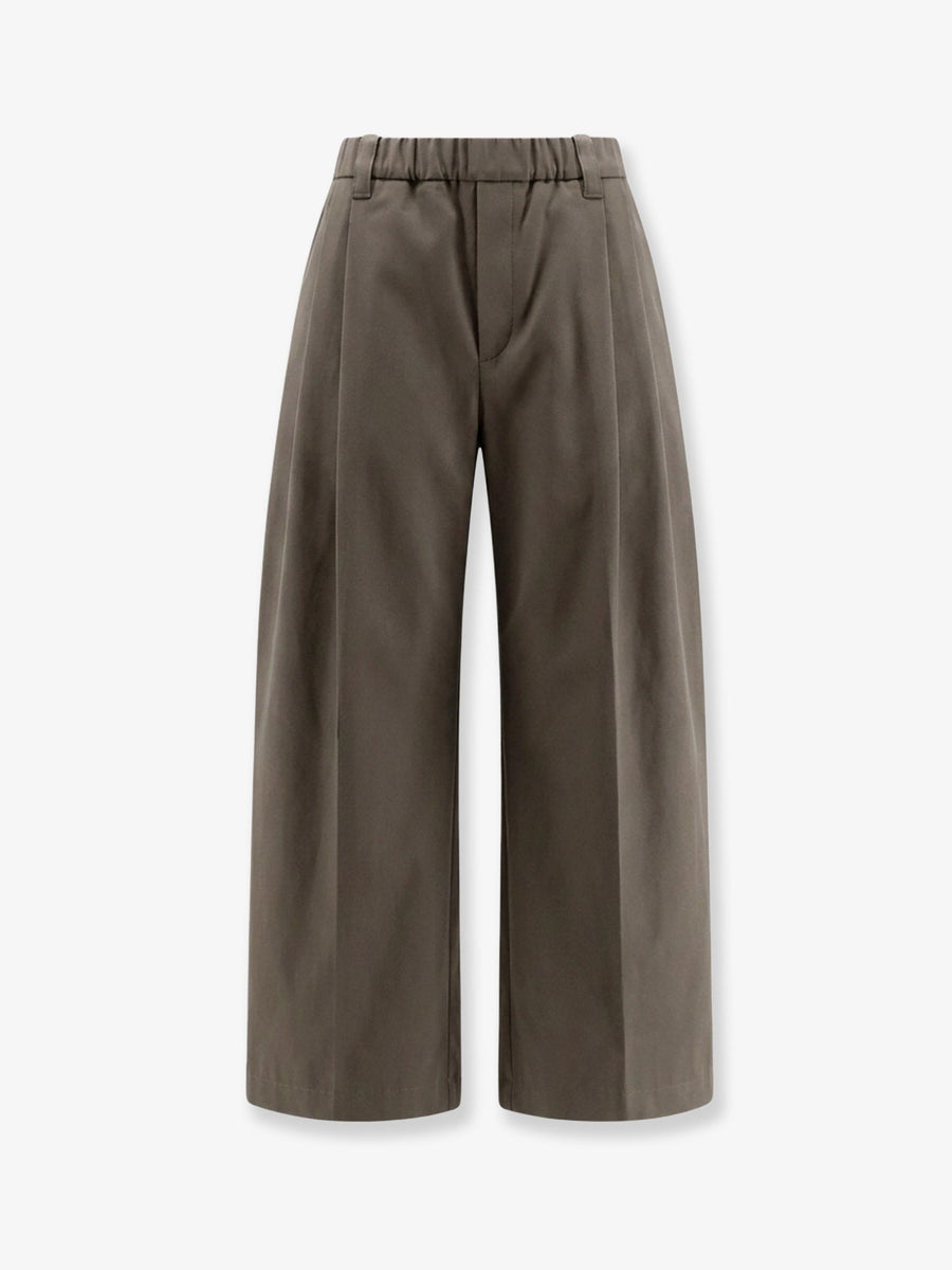 Wide-Leg Cotton Trousers With Monili Green
