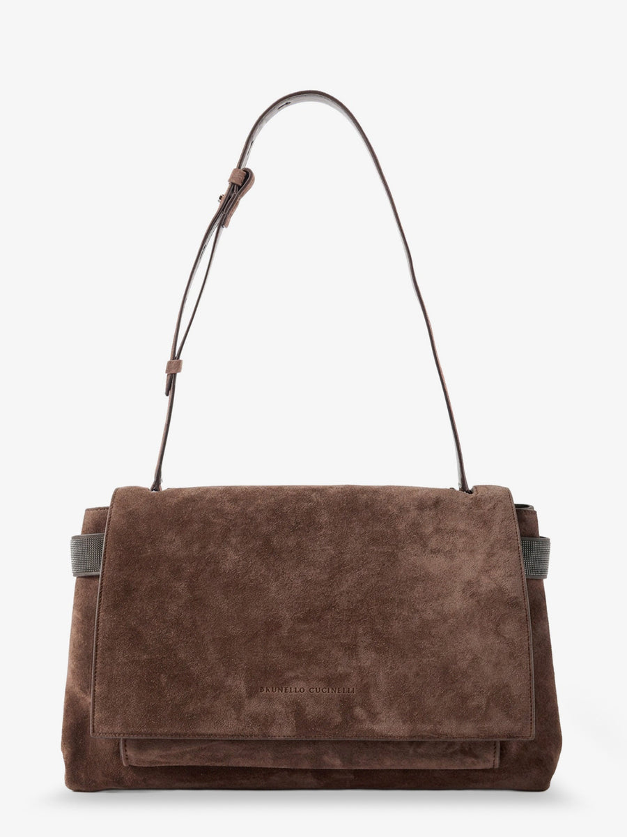 Suede Crossbody Bag With Monili Brown Shoulder