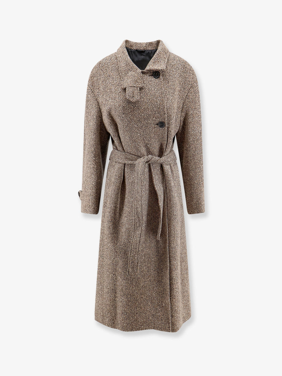 Herringbone Wool Coat Beige Virgin