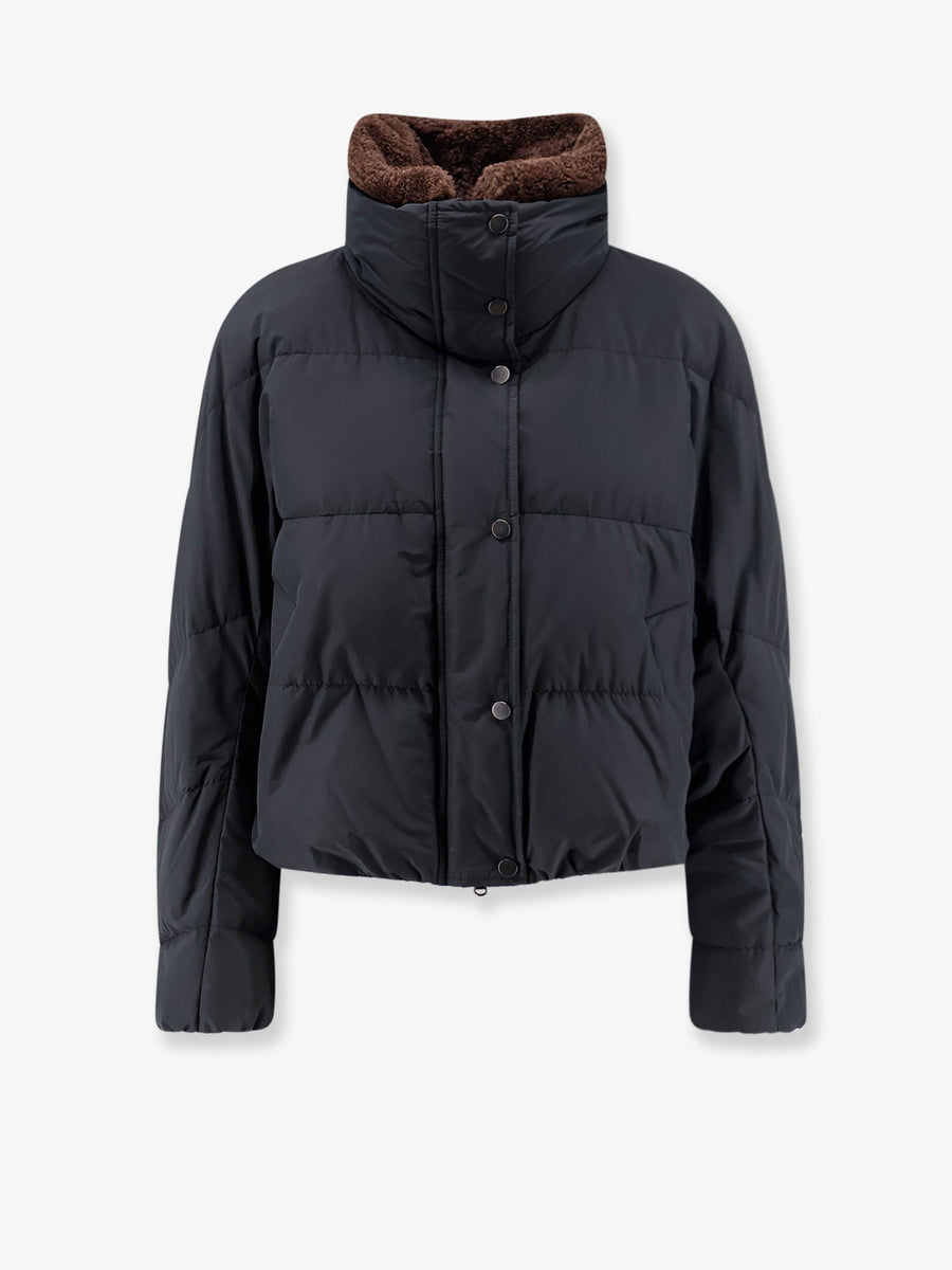 Down Jacket With Shearling Collar Black Cotton