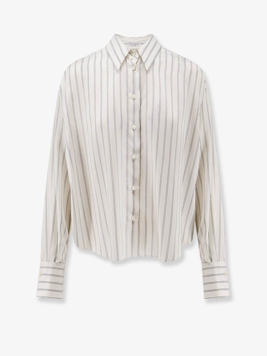 Striped Silk Shirt White