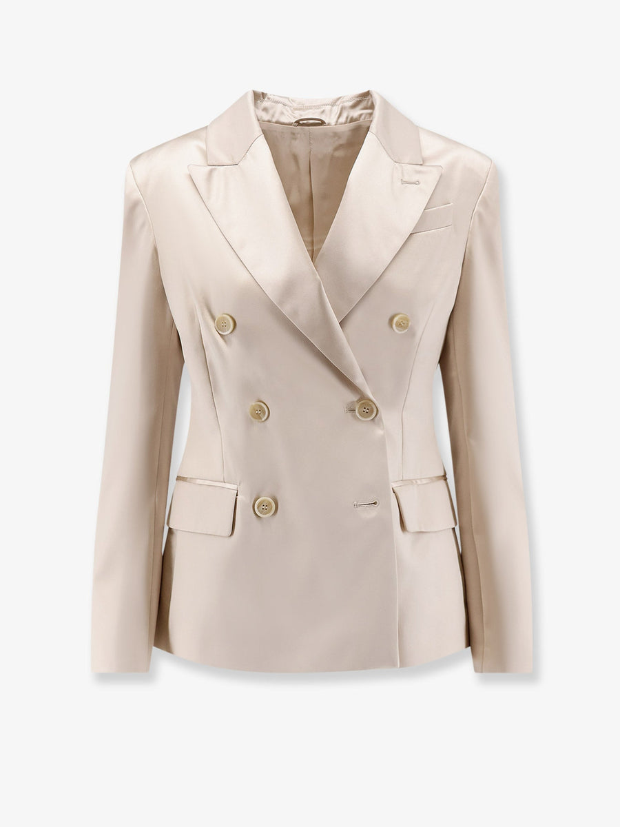 Blazer Double-Breasted Silk Beige Blazers