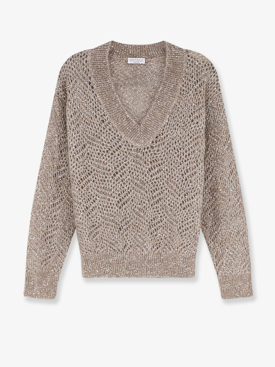 Cashmere Sweater With Dazzling Pattern Beige