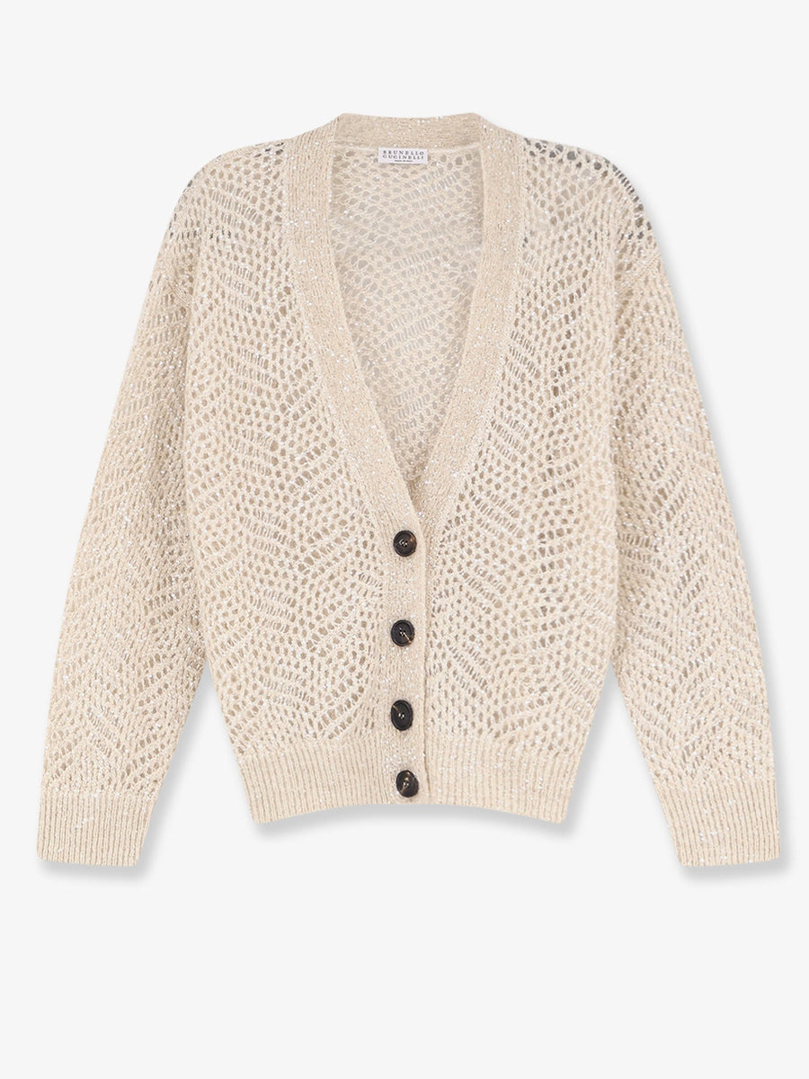 Cardigan Dazzling Motif Beige Mohair Nylon