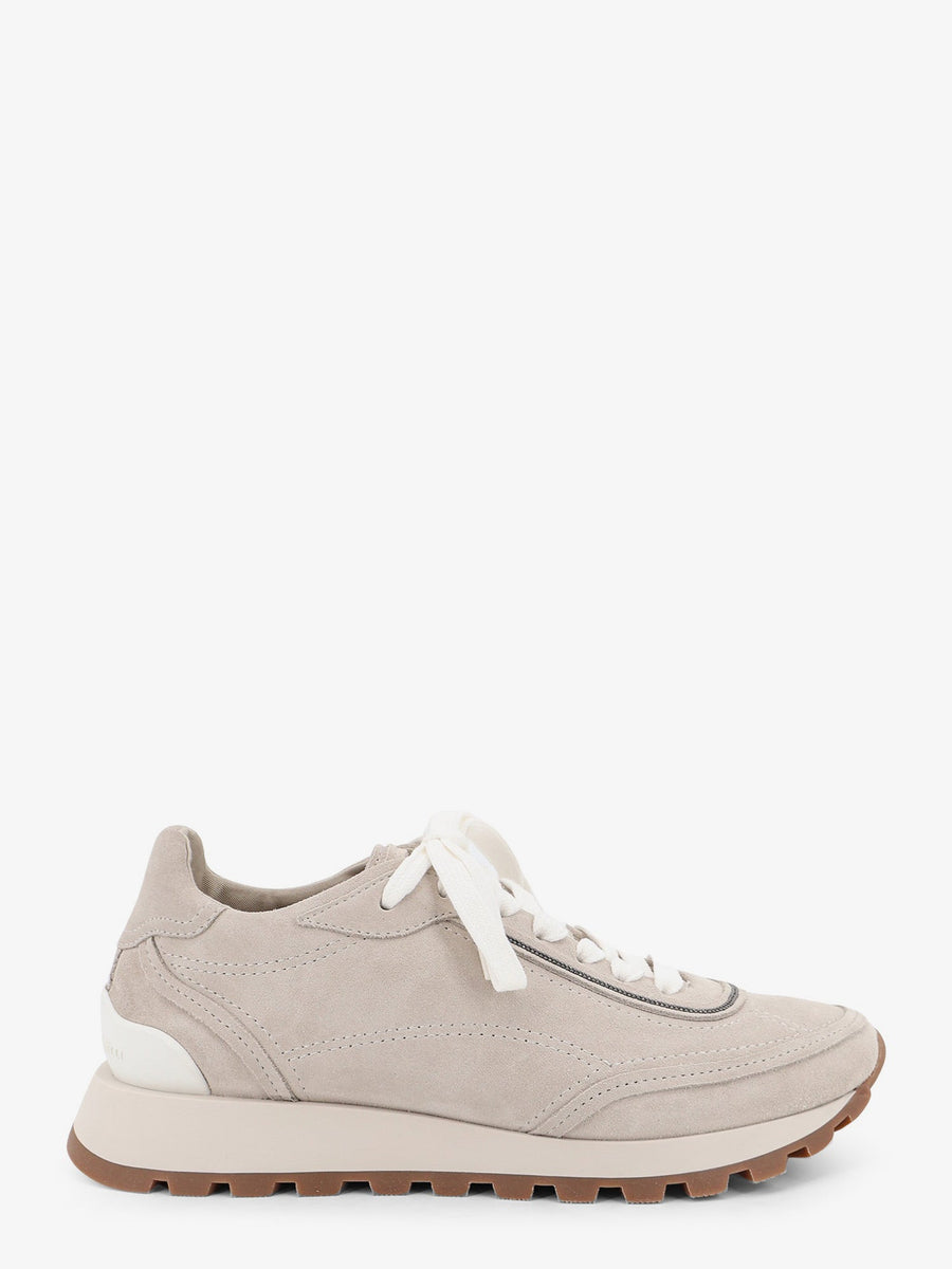 Suede Sneakers With Monile Trim White Suede/rubber Trainers