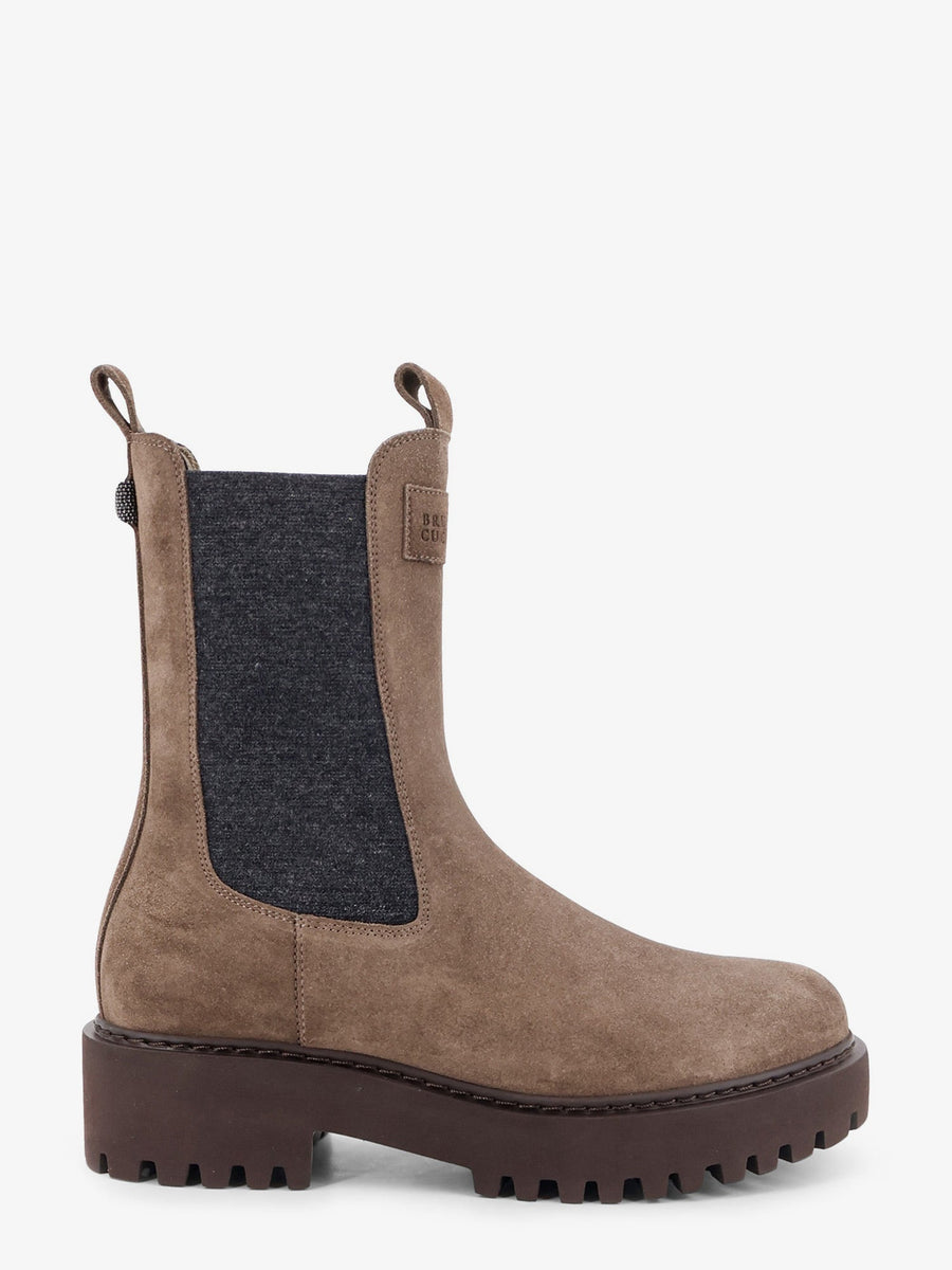 Suede Boots With Loop Detail Beige