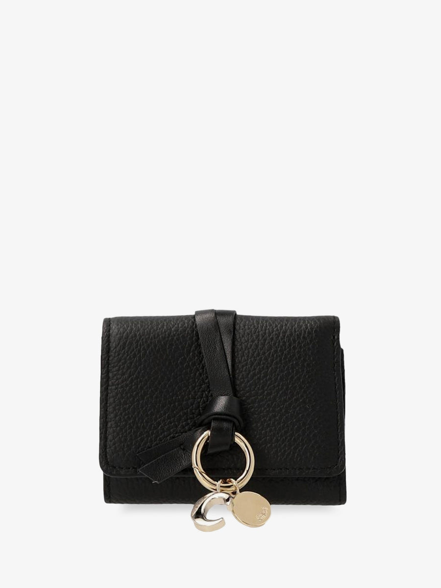 Trifold Mini Alphabet Leather Wallet Black & Purses