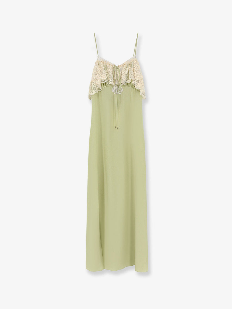 Silk Dress With Lace Inserts Green