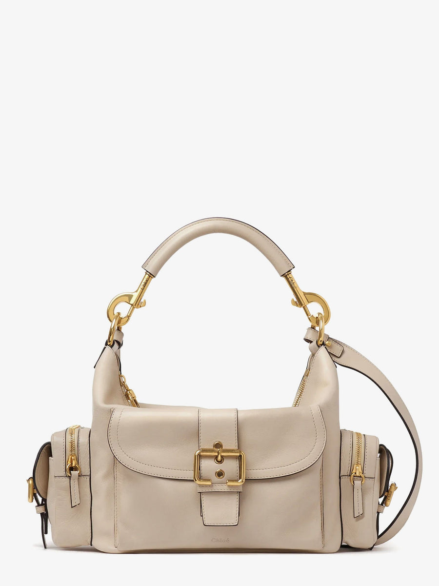 Shoulder Bag Double Carry Leather Beige
