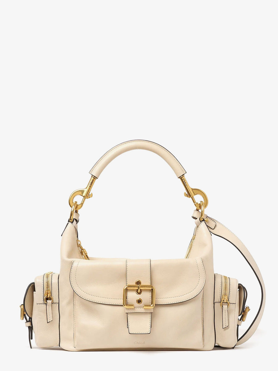 Shoulder Bag Double Carry Leather Beige