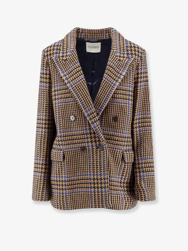 Coat Double-Breasted Prince Of Wales Brown Recycled Wool