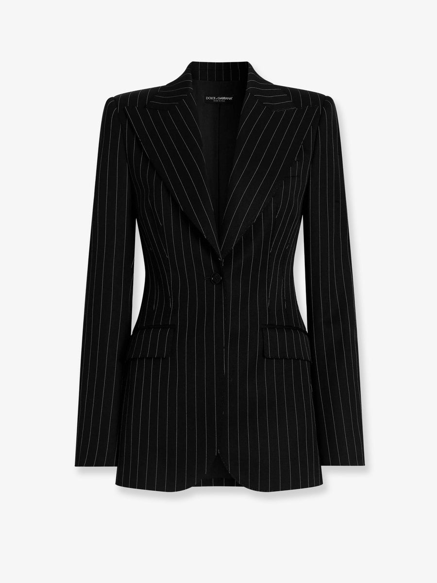 Pinstriped Stretch Virgin Wool Blazer Black Blazers